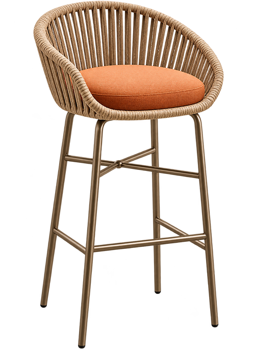 Woven Rope Bar Stool with Terracotta Cushion