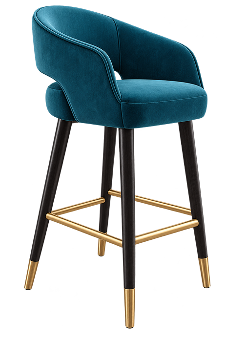 Teal Velvet Brass-Footed Bar Stool