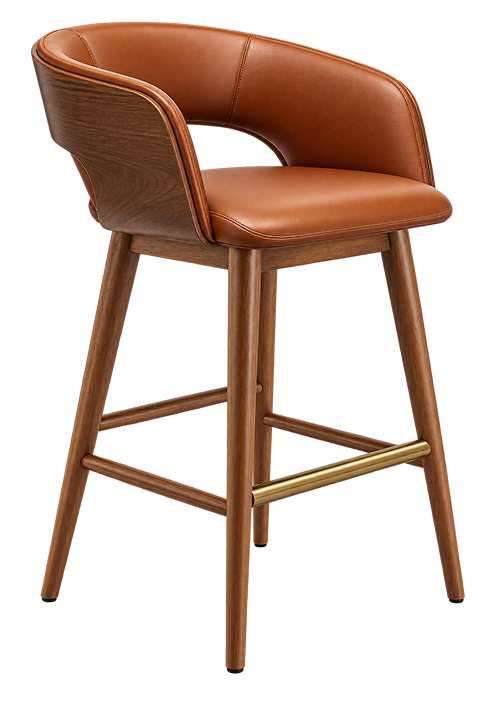 Cognac Leather Walnut Bar Stool