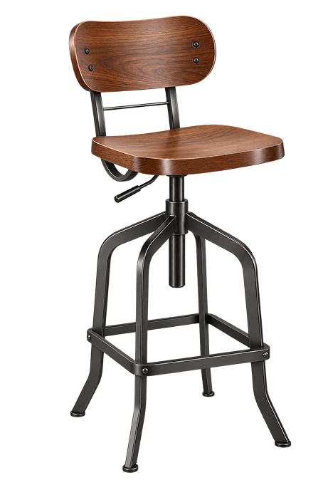 Industrial Walnut Adjustable Bar Stool