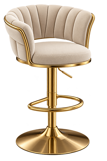 Luxe Ivory Velvet Gold Bar Stool