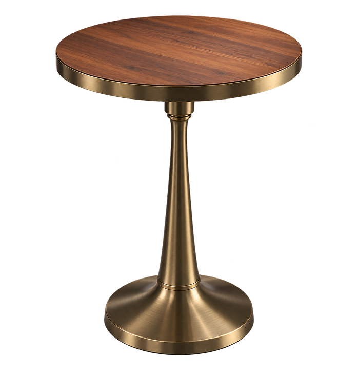 Luxury Walnut Brass Pedestal Bar Table