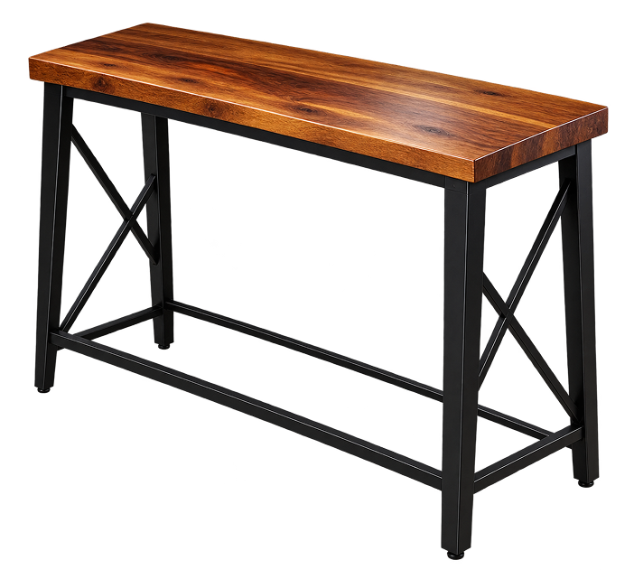 Industrial Walnut X-Frame Bar Table