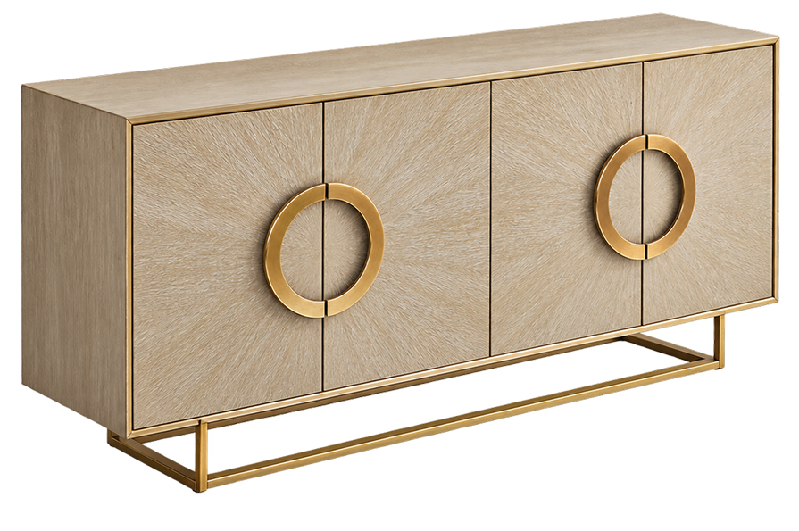 Modern Oak Sideboard with Gold Rings