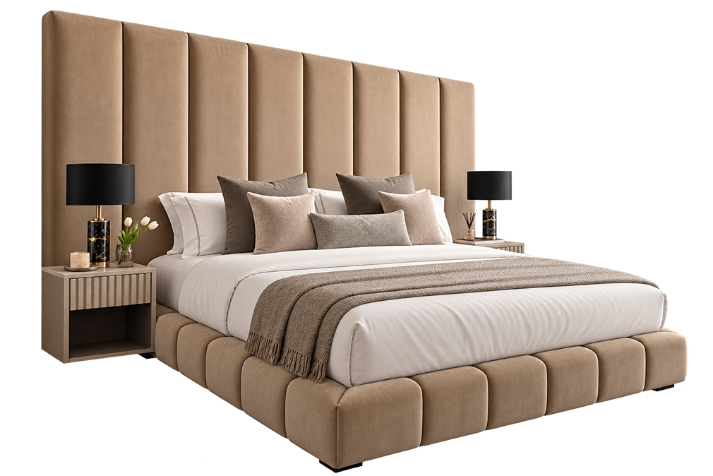 Luxury Taupe Channel-Tufted Bed