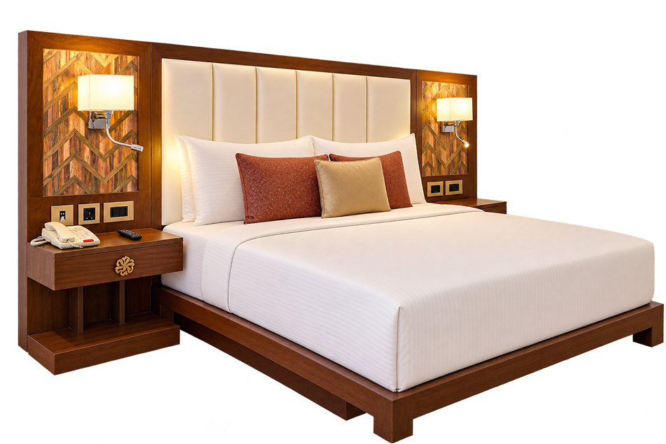 Luxury Walnut Upholstered Hotel Bed