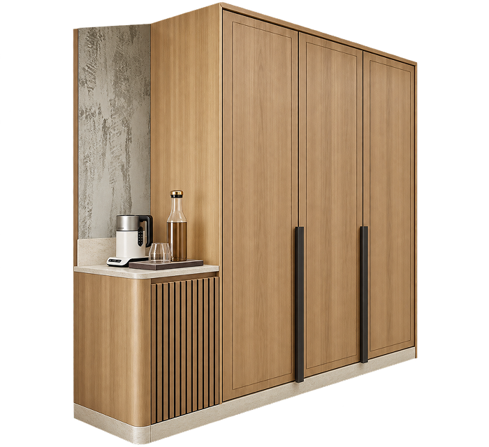 Modern Oak Hotel Wardrobe with Coffee Station