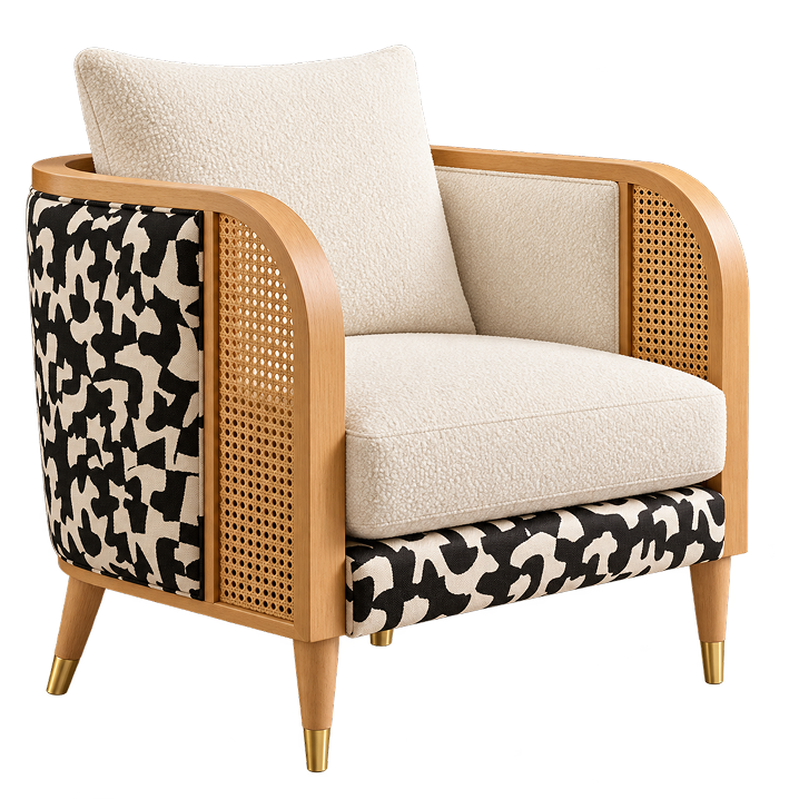 Modern Oak & Cane Lounge Chair