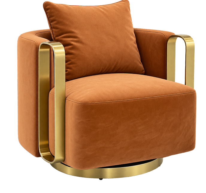 Luxury Caramel Velvet Swivel Armchair