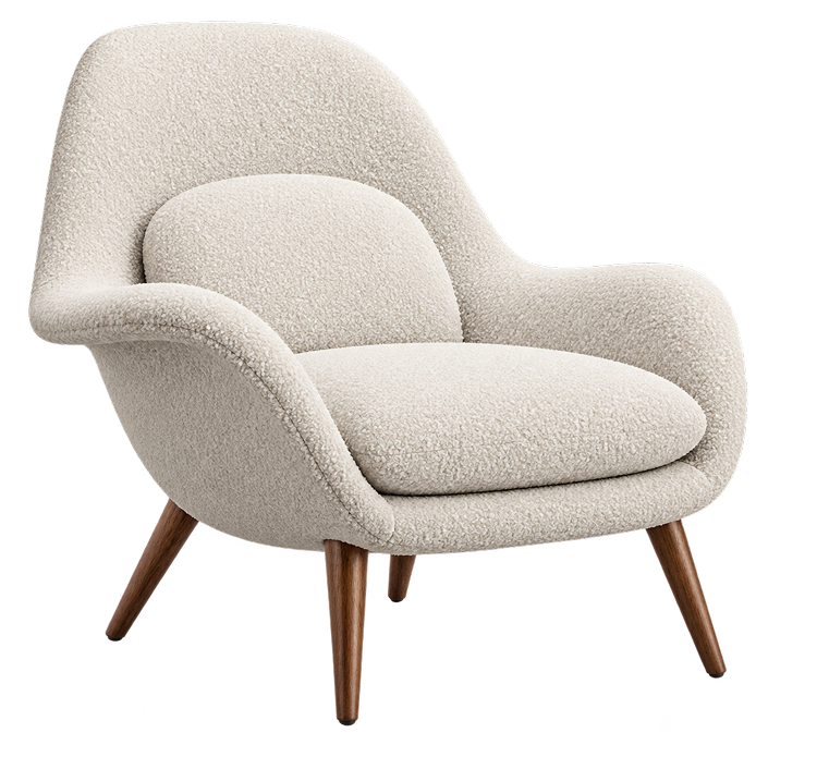 Cream Bouclé Mid-Century Lounge Chair
