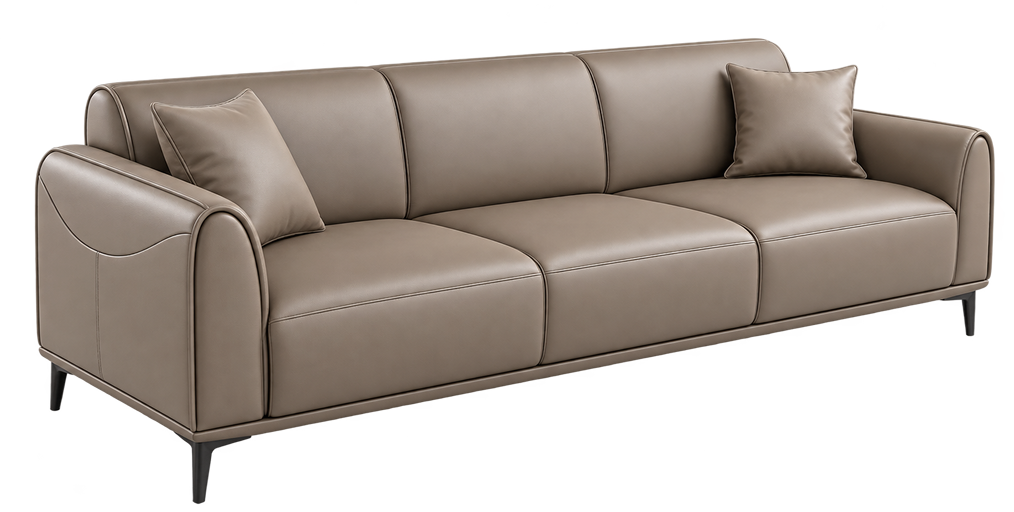 Modern Taupe Leather 3-Seater Sofa