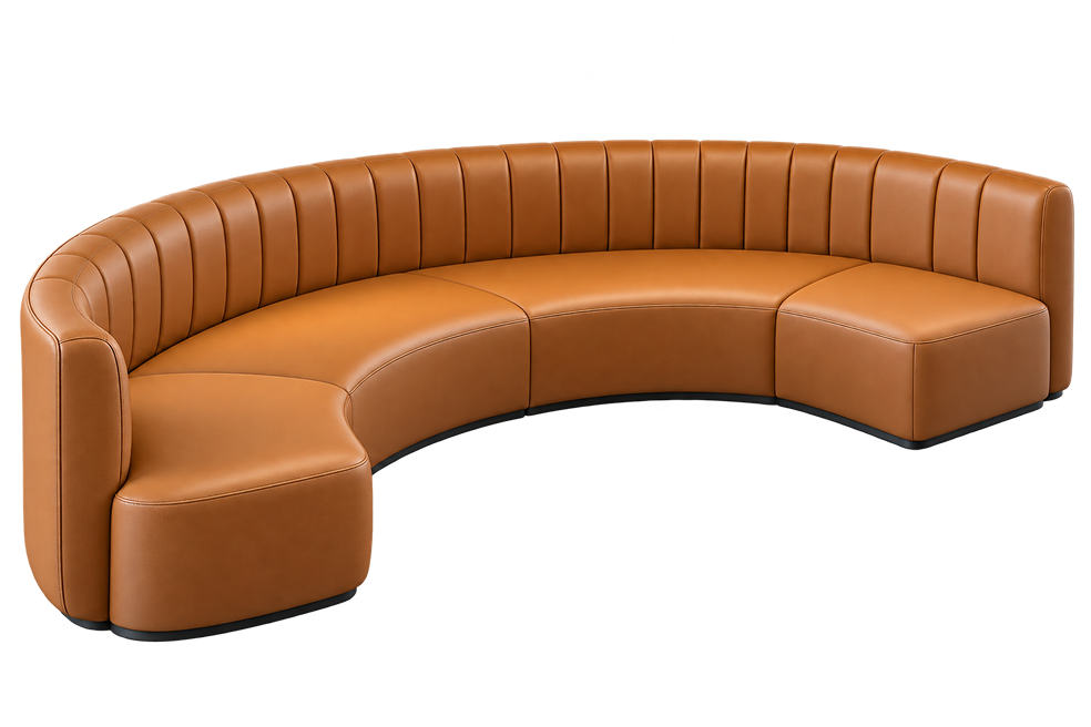 Curved Caramel Leather Sectional Sofa