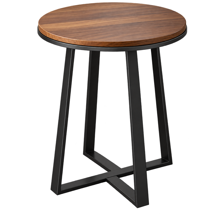 Walnut Round X-Frame Side Table