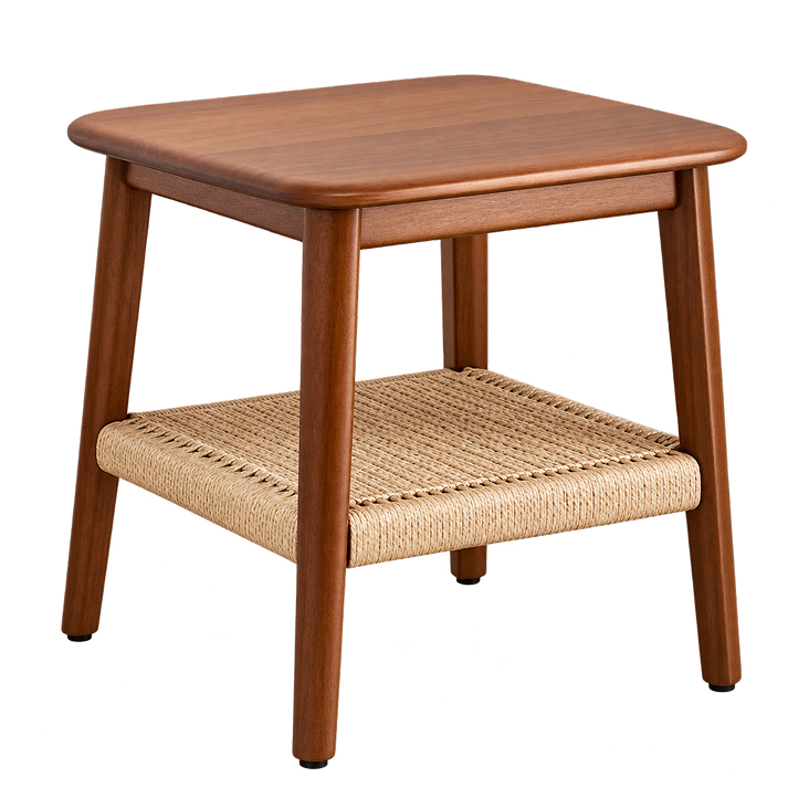 Walnut Side Table with Woven Shelf