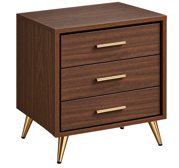 Mid-Century Walnut Nightstand with Brass Legs