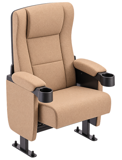 Premium Beige High-Back Auditorium Chair with Cup Holders