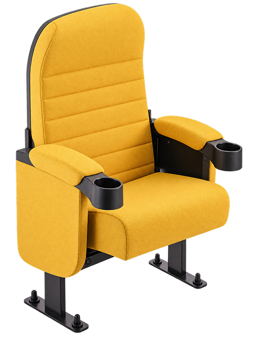 Premium Mustard Yellow Ribbed Auditorium Chair with Cup Holders