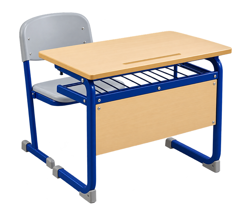 Blue-Framed Student Desk with Gray Chair