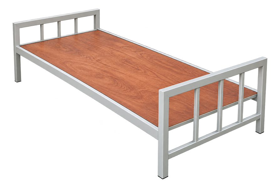 Modern Grey Metal Single Bed with Wooden Platform