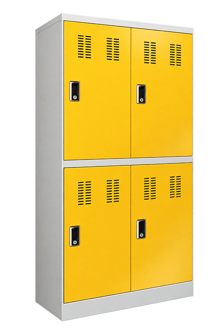 Yellow Four-Door Steel Locker Cabinet
