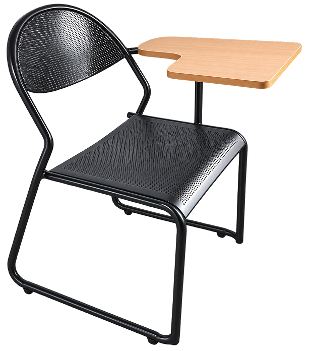 Modern Black Lecture Chair with Wooden Tablet Arm