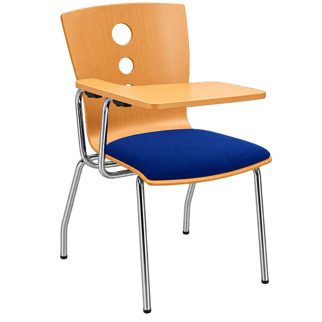 Modern Blue Upholstered Lecture Chair with Tablet Desk